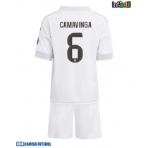 Camisa de Futebol Real Madrid Eduardo Camavinga #6 Equipamento Principal Infantil 2025-26 Manga Curta (+ Calças curtas)